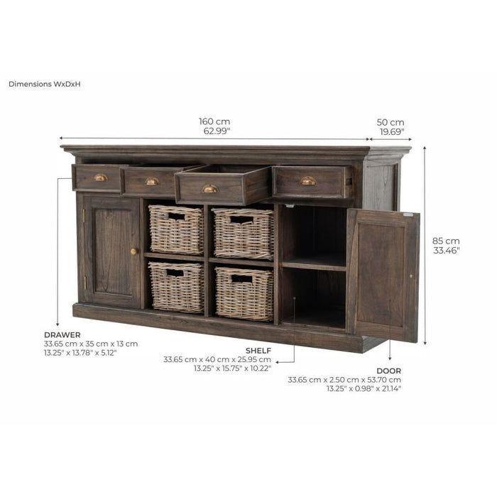 NovaSolo Halifax Mindi Buffet with 4 Baskets Black Wash B189BW