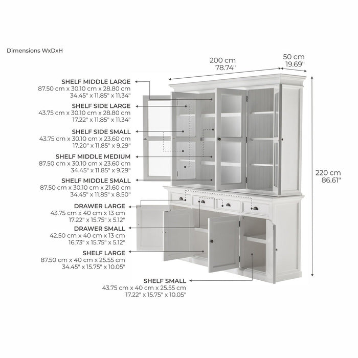 NovaSolo Halifax Buffet Hutch Unit with 4 Glass Doors in Classic White BCA610