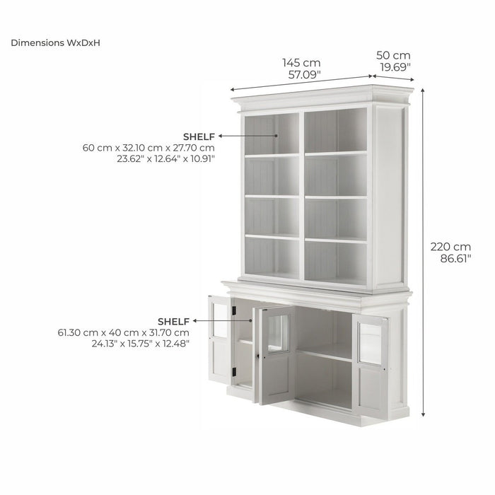 NovaSolo Halifax Hutch Unit with 4 Glass Doors in Classic White BCA612