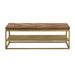 Benzara 46 Inch Wooden And Metal Coffee Table, Brown And Brass BM236488