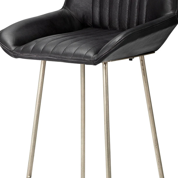 Benjara Counter Stool With Leatherette And Metal Sled Base, Black And Silver BM263640