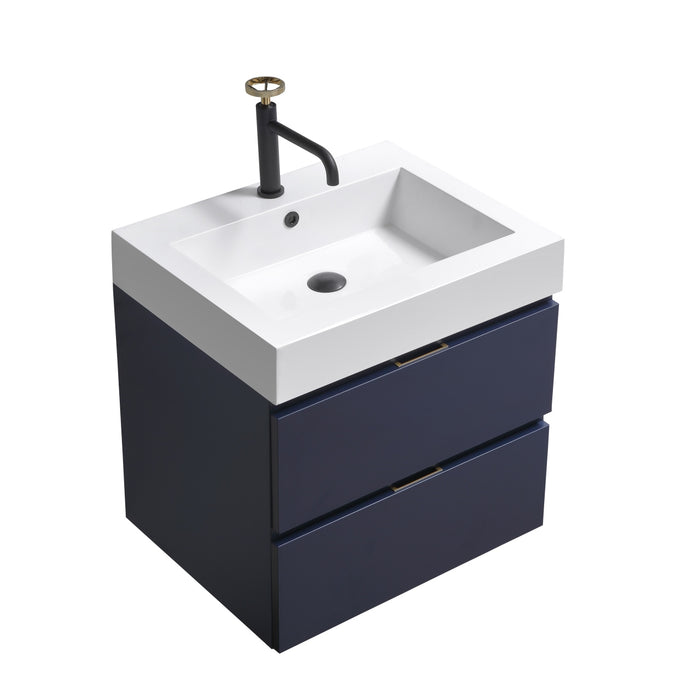 KubeBath Blue Wall Mount Modern Bathroom Vanity