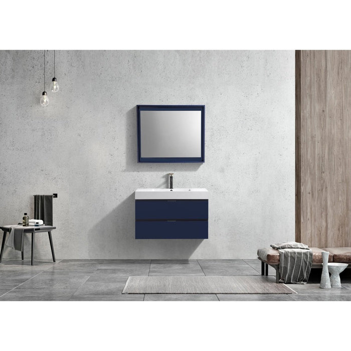 KubeBath Blue Wall Mount Modern Bathroom Vanity