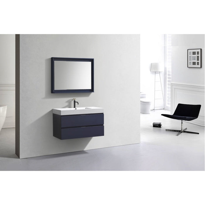 KubeBath Blue Wall Mount Modern Bathroom Vanity