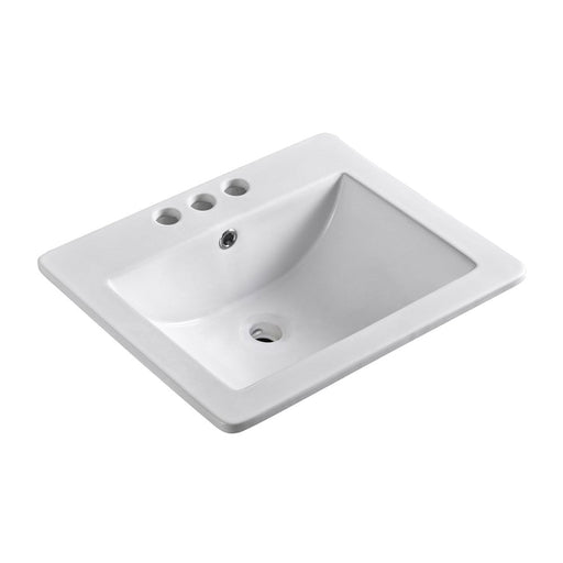 Bellaterra Home 21" x 18" Ceramic Three Hole Vanity Top With Integrated Rectangular Sink and Overflow