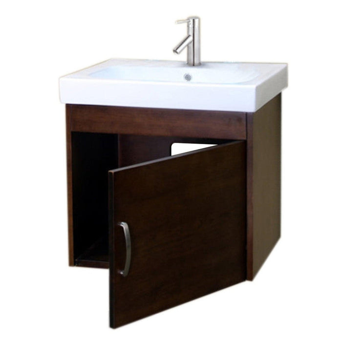 Bellaterra Home 24" 1-Door Walnut Wall-Mount Vanity Set With White Ceramic Drop-In Sink and White Ceramic Top