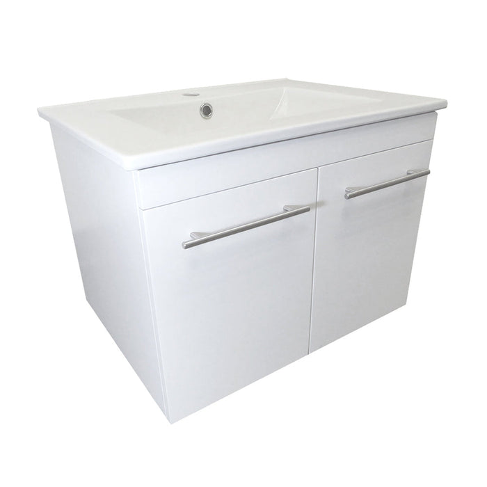 Bellaterra Home 24" 2-Door White Wall mount Vanity Set With White Ceramic Drop-In Sink and White Ceramic Top