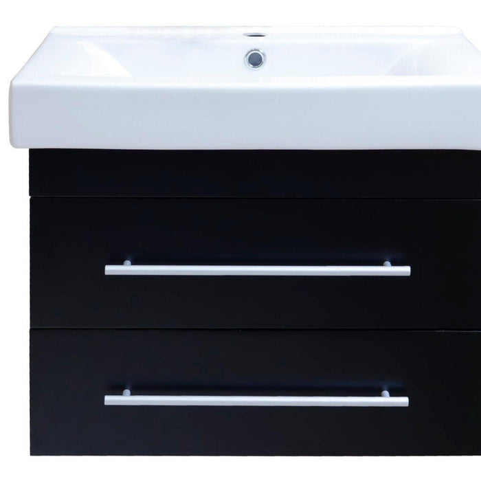 Bellaterra Home 24" 2-Drawer Black Wall-Mount Vanity Set With White Ceramic Drop-In Sink and White Ceramic Top