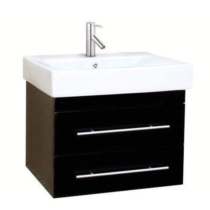 Bellaterra Home 24" 2-Drawer Black Wall-Mount Vanity Set With White Ceramic Drop-In Sink and White Ceramic Top