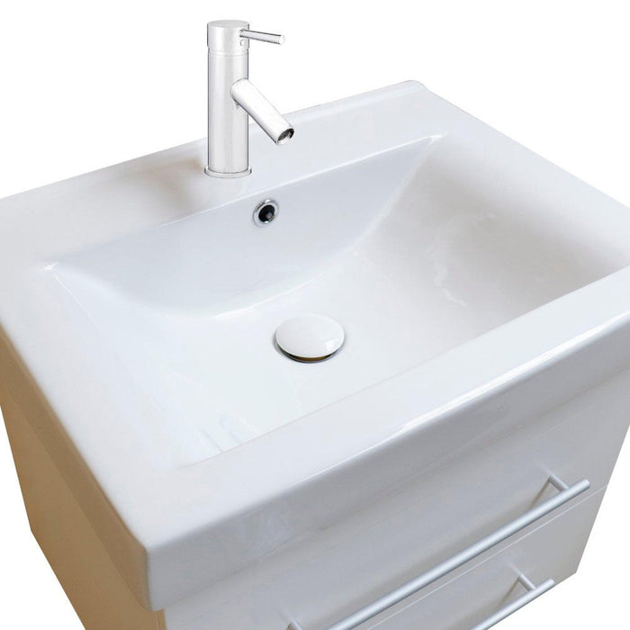 Bellaterra Home 24" 2-Drawer White Wall-Mount Vanity Set With White Ceramic Drop-In Sink and White Ceramic Top