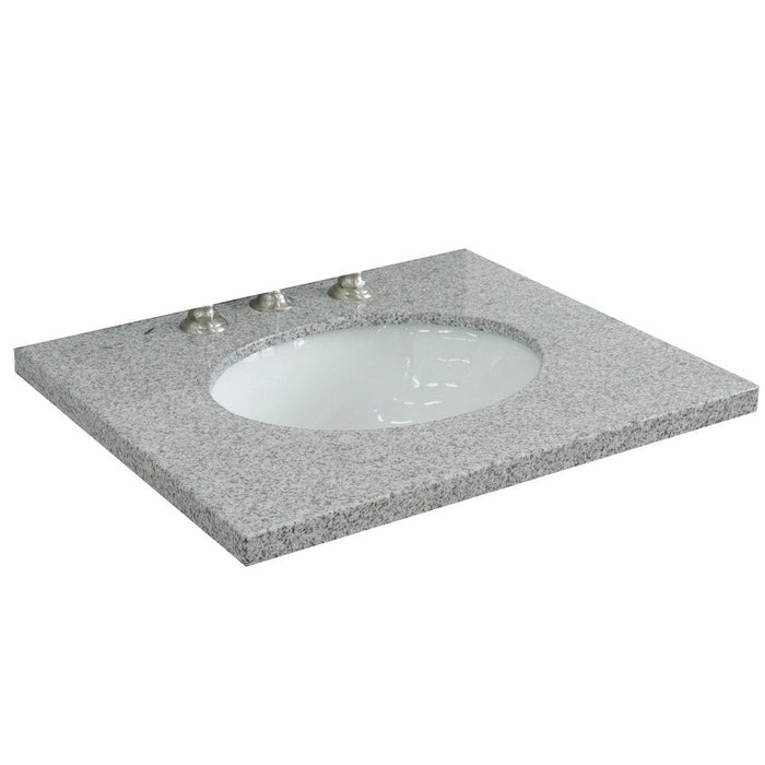 Bellaterra Home 25" x 22" Gray Granite Three Hole Vanity Top With Undermount Oval Sink and Overflow