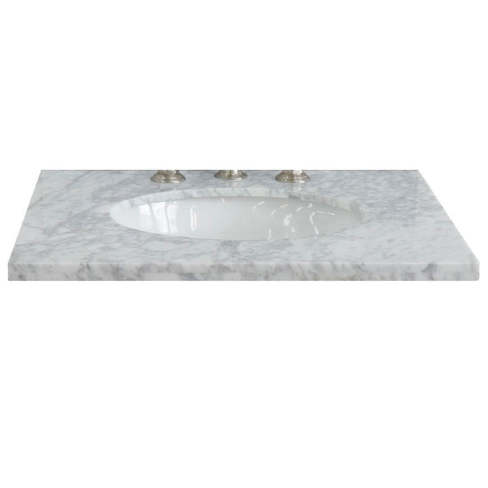Bellaterra Home 25" x 22" White Carrara Marble Three Hole Vanity Top With Undermount Oval Sink and Overflow