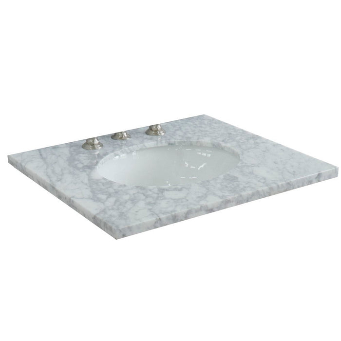Bellaterra Home 25" x 22" White Carrara Marble Three Hole Vanity Top With Undermount Oval Sink and Overflow