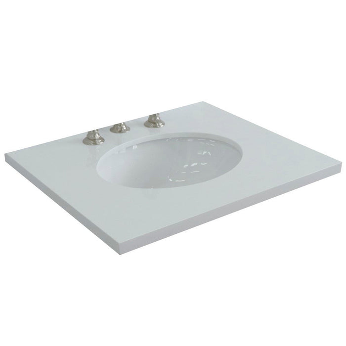 Bellaterra Home 25" x 22" White Quartz Three Hole Vanity Top With Undermount Oval Sink and Overflow