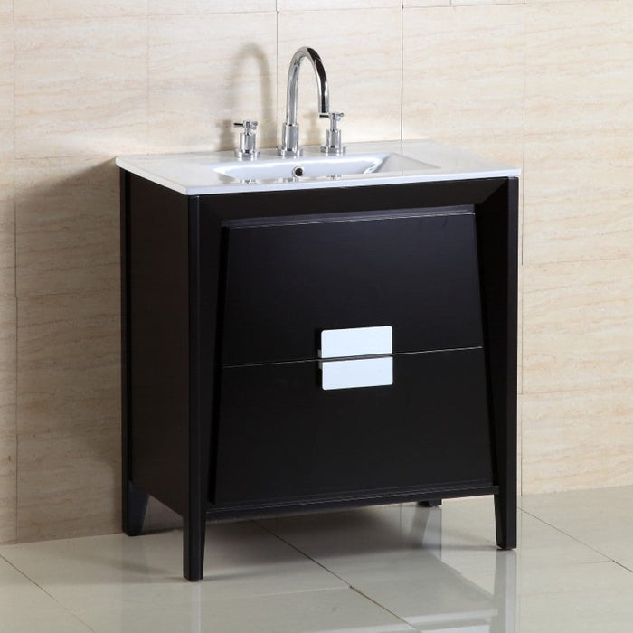 Bellaterra Home 30" 2-Drawer Dark Espresso Freestanding Vanity Set With Ceramic Integrated Sink and Ceramic Top