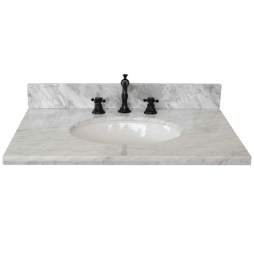 Bellaterra Home 31" x 22" White Carrara Marble Three Hole Vanity Top With Undermount Oval Sink and Overflow