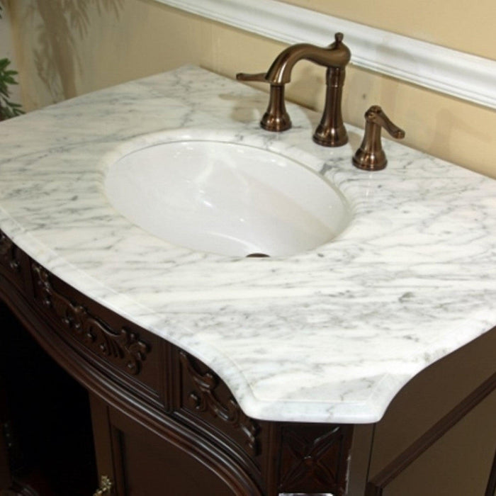 Bellaterra Home 35" 2-Door Walnut Freestanding Vanity Set With White Ceramic Undermount Sink and Carrara White Marble Top