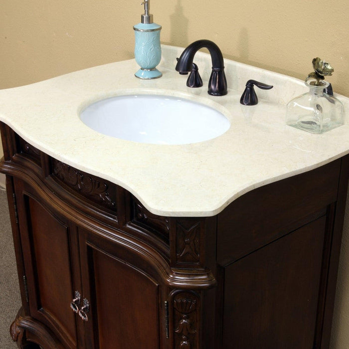 Bellaterra Home 35" 2-Door Walnut Freestanding Vanity Set With White Ceramic Undermount Sink and Cream Marble Top