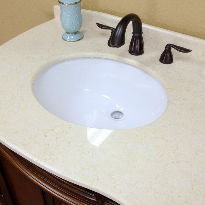 Bellaterra Home 35" 2-Door Walnut Freestanding Vanity Set With White Ceramic Undermount Sink and Cream Marble Top