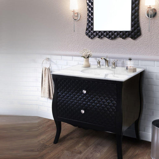 Bellaterra Home 35" 2-Drawer Black Freestanding Vanity Set With White Ceramic Undermount Sink and White Marble Top
