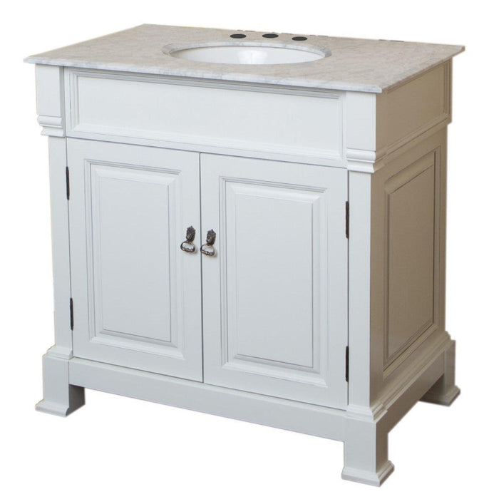 Bellaterra Home 36" 2-Door White Freestanding Vanity Set With White Ceramic Undermount Sink and White Marble Top