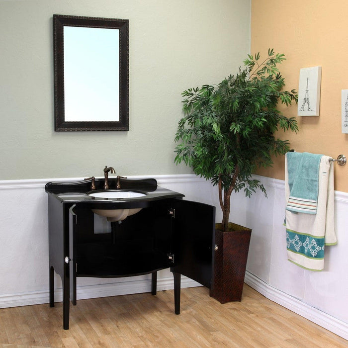 Bellaterra Home 37" 2-Door Black Freestanding Vanity Set With White Ceramic Undermount Sink and Black Granite Top