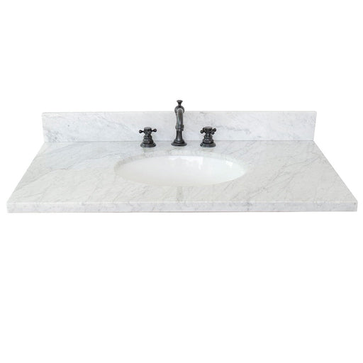 Bellaterra Home 37" x 22" White Carrara Marble Three Hole Vanity Top With Undermount Oval Sink and Overflow