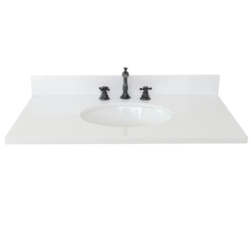 Bellaterra Home 37" x 22" White Quartz Three Hole Vanity Top With Undermount Oval Sink and Overflow