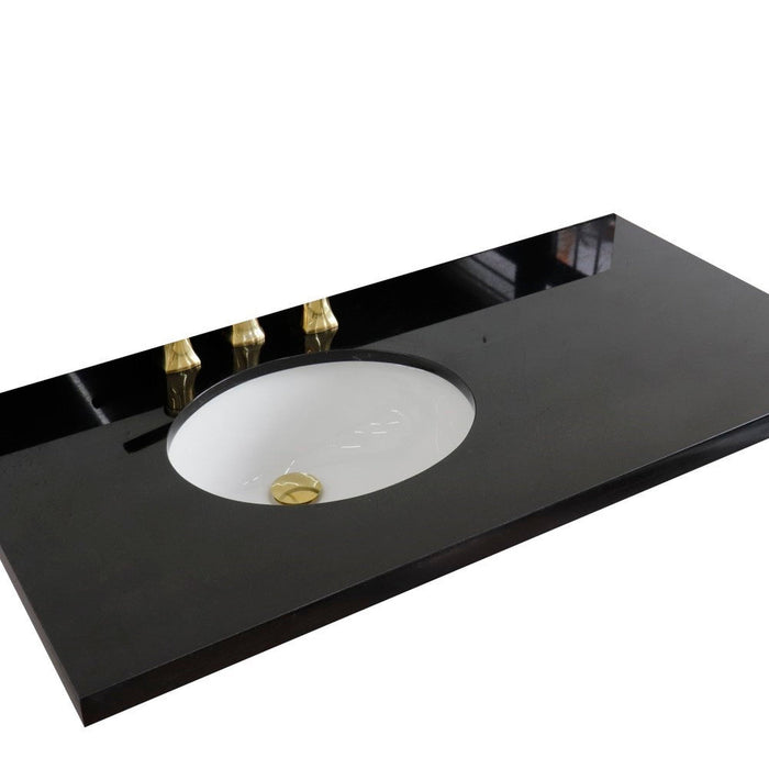 Bellaterra Home 43" x 22" Black Galaxy Granite Three Hole Vanity Top With Left Offset Undermount Oval Sink and Overflow