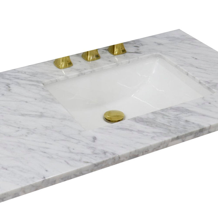 Bellaterra Home 43" x 22" White Carrara Marble Three Hole Vanity Top With Right Offset Undermount Rectangular Sink and Overflow