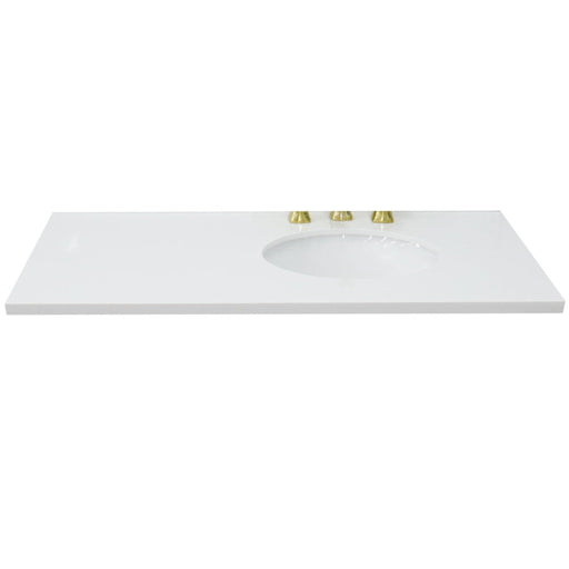 Bellaterra Home 43" x 22" White Quartz Three Hole Vanity Top With Right Offset Undermount Oval Sink and Overflow