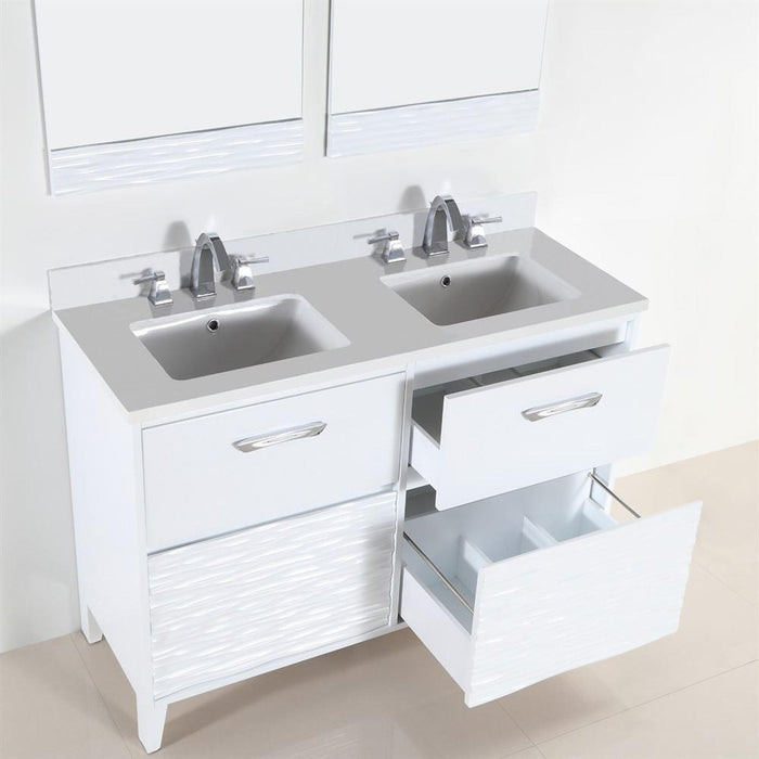 Bellaterra Home 48" x 19" White Quartz Three Hole Vanity Top With Double Undermount Rectangular Sink
