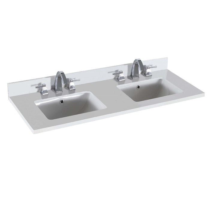Bellaterra Home 48" x 19" White Quartz Three Hole Vanity Top With Double Undermount Rectangular Sink