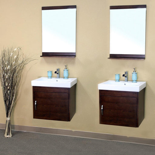 Bellaterra Home 49" 2-Door Walnut Wall-Mount Vanity Set With White Ceramic Double Drop-In Sink and White Ceramic Top