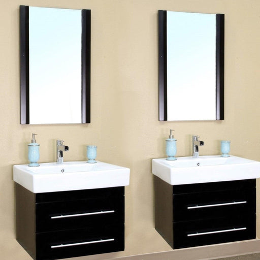 Bellaterra Home 49" 4-Drawer Black Wall-Mount Vanity Set With White Ceramic Double Drop-In Sink and White Ceramic Top