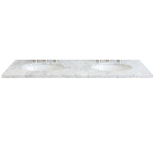 Bellaterra Home 49" x 22" White Carrara Marble Three Hole Vanity Top With Double Undermount Oval Sink and Overflow