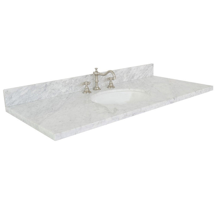 Bellaterra Home 49" x 22" White Carrara Marble Three Hole Vanity Top With Undermount Oval Sink and Overflow