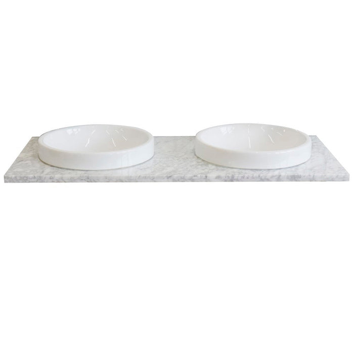Bellaterra Home 49" x 22" White Carrara Marble Vanity Top With Double Semi-recessed Round Sink and Overflow