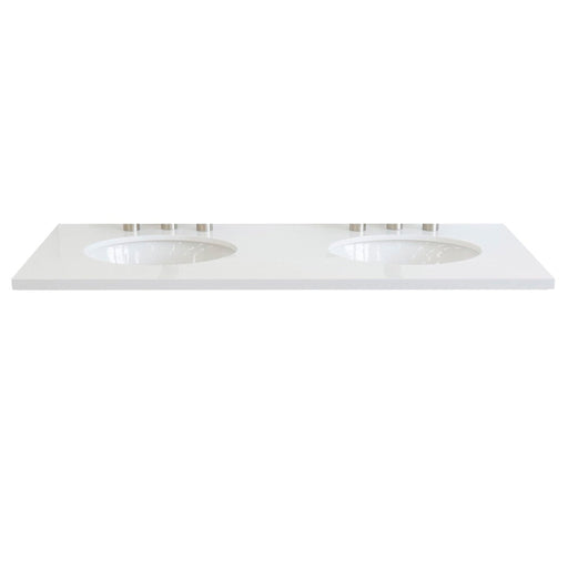 Bellaterra Home 49" x 22" White Quartz Three Hole Vanity Top With Double Undermount Oval Sink and Overflow