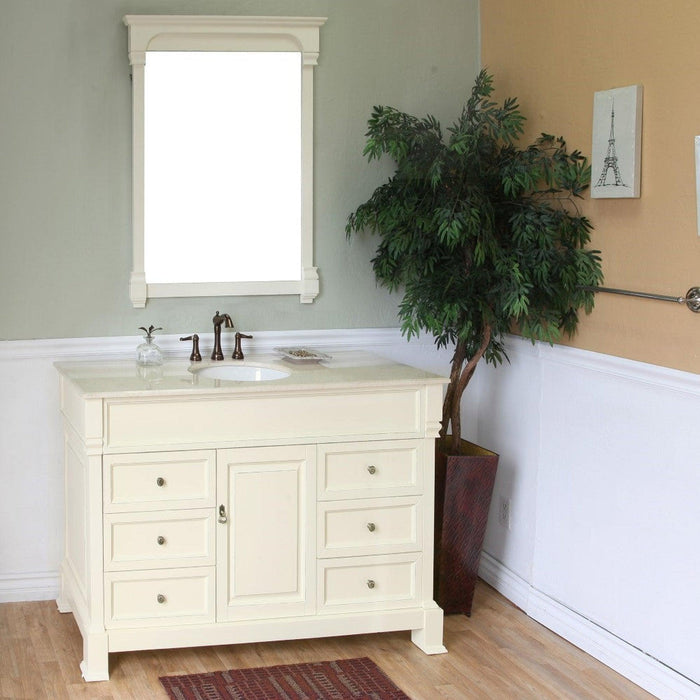 Bellaterra Home 50" 1-Door 6-Drawer Cream White Freestanding Vanity Set With White Ceramic Undermount Sink and Cream Marble Top