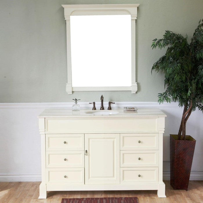 Bellaterra Home 50" 1-Door 6-Drawer Cream White Freestanding Vanity Set With White Ceramic Undermount Sink and Cream Marble Top