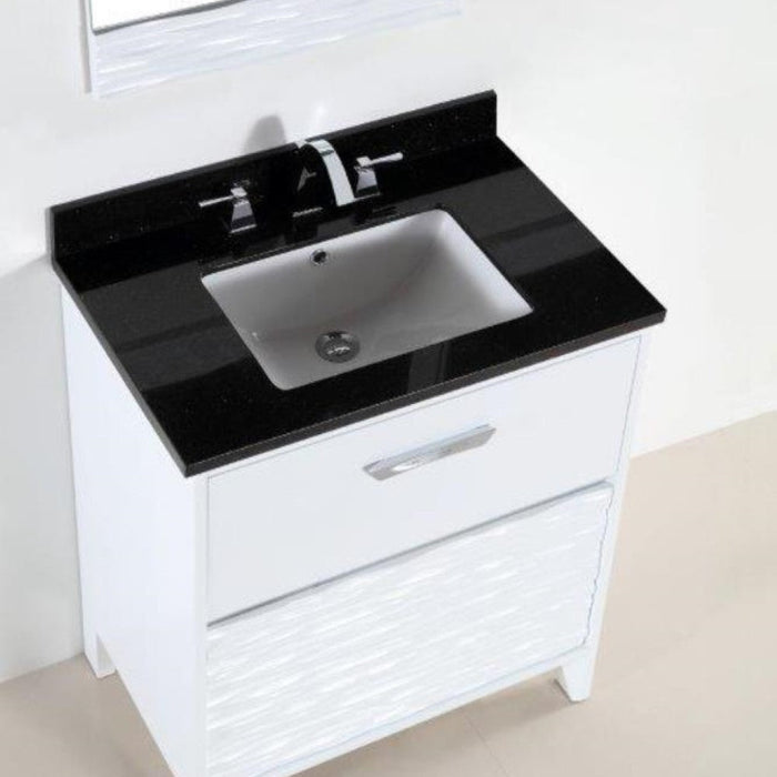 Bellaterra Home 500709 30" 2-Drawer White Freestanding Vanity Set With Ceramic Undermount Rectangular Sink and Black Galaxy Granite Top
