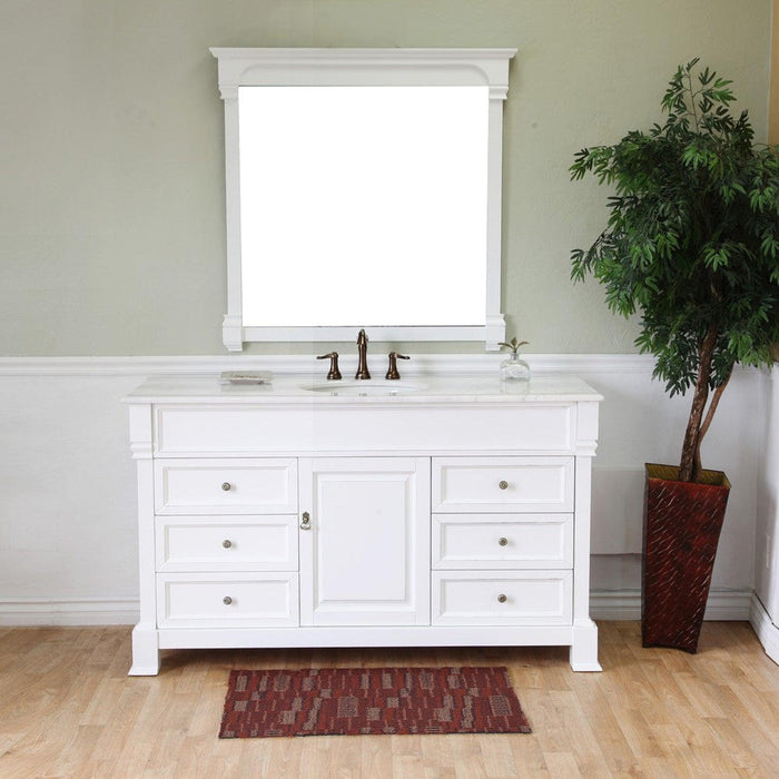 Bellaterra Home 60" 1-Door 6-Drawer White Freestanding Vanity Set With White Ceramic Undermount Sink and White Marble Top