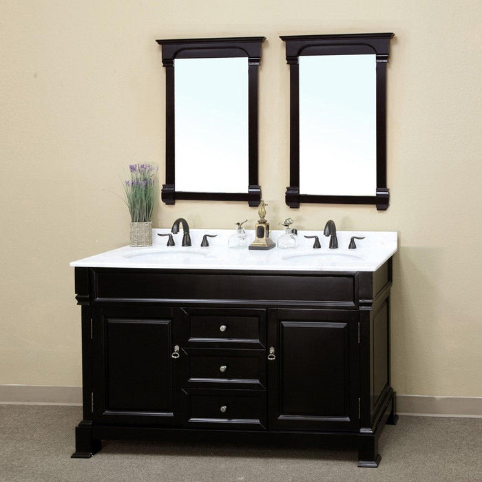 Bellaterra Home 60" 2-Door 3-Drawer Espresso Freestanding Vanity Set With White Ceramic Double Undermount Sink and White Marble Top
