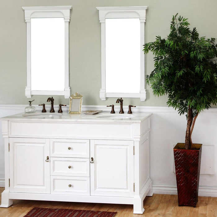 Bellaterra Home 60" 2-Door 3-Drawer White Freestanding Vanity Set With White Ceramic Double Undermount Sink and White Marble Top