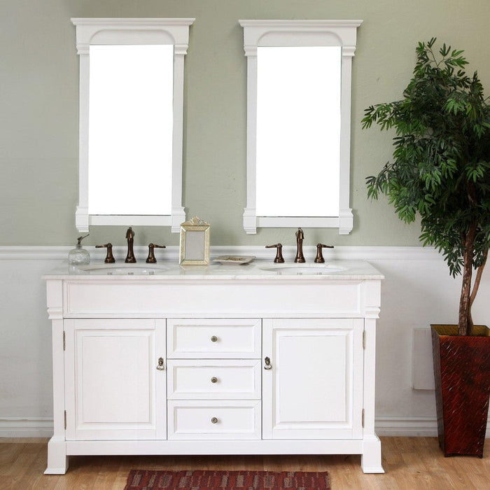 Bellaterra Home 60" 2-Door 3-Drawer White Freestanding Vanity Set With White Ceramic Double Undermount Sink and White Marble Top