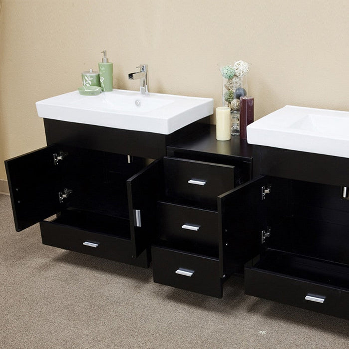 Bellaterra Home 81" 4-Door 5-Drawer Black Freestanding Vanity Set With White Ceramic Double Drop-In Sink and White Ceramic Top