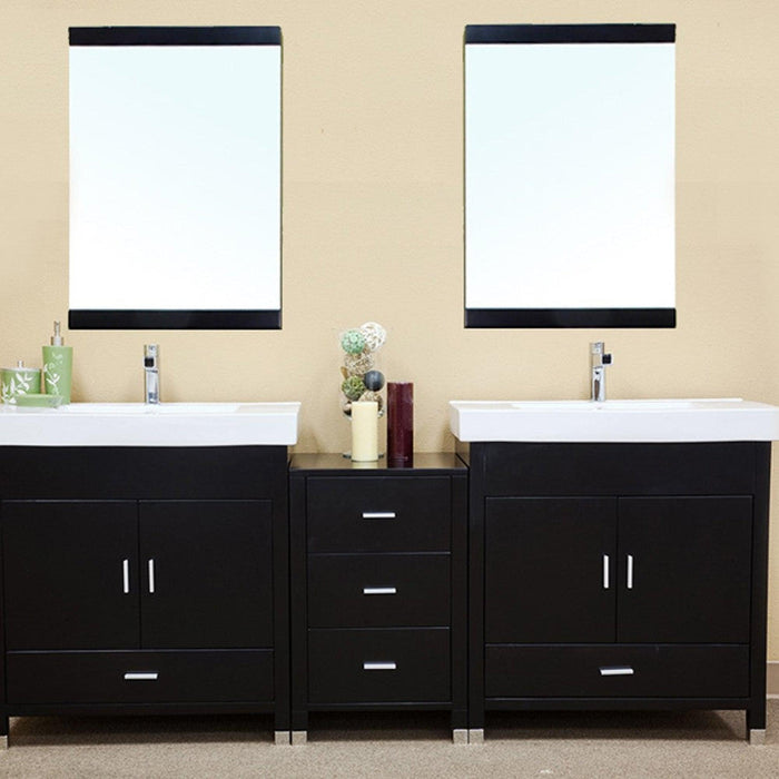 Bellaterra Home 81" 4-Door 5-Drawer Black Freestanding Vanity Set With White Ceramic Double Drop-In Sink and White Ceramic Top