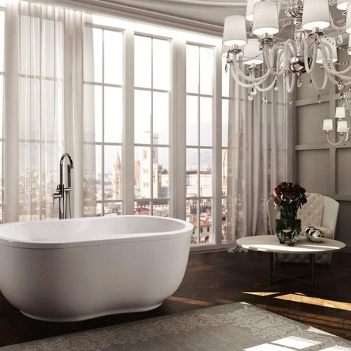 Bellaterra Home Brescia 65" x 24" Glossy White Oval Acrylic Freestanding Soaking Bathtub