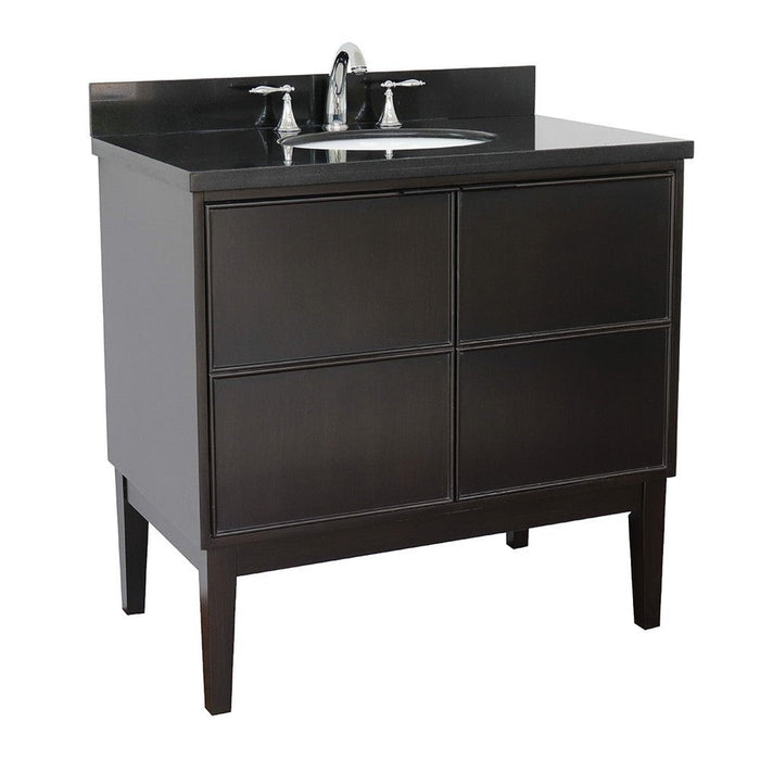 Bellaterra Home Cafe 37" 2-Door 1-Drawer Cappuccino Freestanding Vanity Set With Ceramic Undermount Oval Sink and Black Galaxy Top
